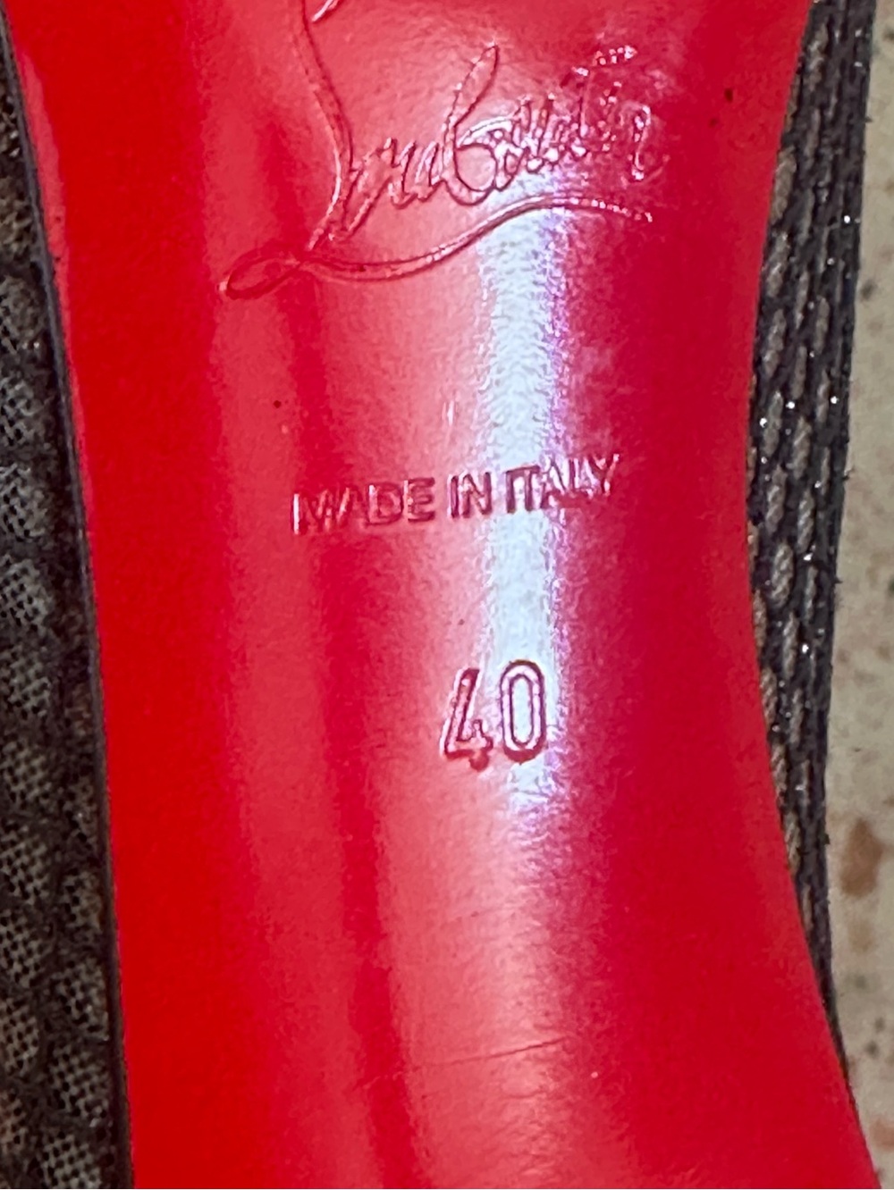 Christian Louboutin Black Glitter Mesh Pumps with Red Soles - Picture 3 of 9
